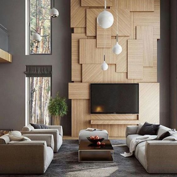 Tường phòng khách từ gỗ sang trọng và hiện đại